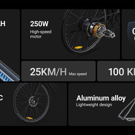 DYU Stroll 1 Elektrische Stadsfiets 700C – 250W | 36V 9Ah Uitneembare Accu | 25 km/u Trapondersteuning | Lichtgewicht Aluminium Frame | Hydraulische Schijfremmen | Stille en Zuinig E-Bike voor Woon-Werk & Stad – NL Wettelijk Toegestaan