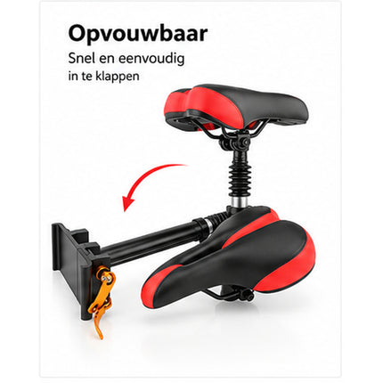 Elektrische Step Zadel – Verstelbaar en Opvouwbaar Stepzitje met Schokdemping – Comfortabel Gevoerd Zadel met Snelspanners – Zwart/Rood