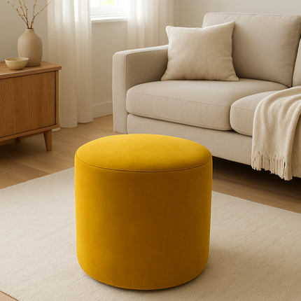 Ronde Velvet Poef Okergeel – Luxe Zachte Zitkruk | 50x40 cm | Modern Interieur ZenXstore