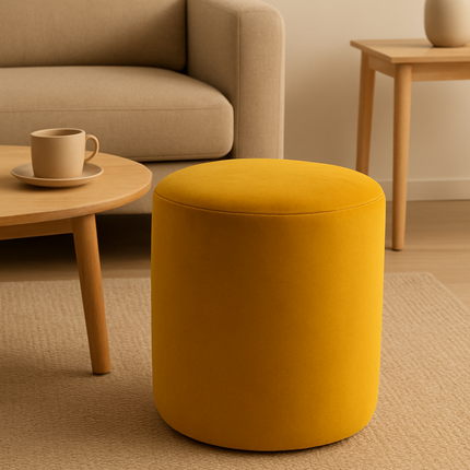 Ronde Velvet Poef Okergeel – Luxe Zachte Zitkruk | 50x40 cm | Modern Interieur ZenXstore