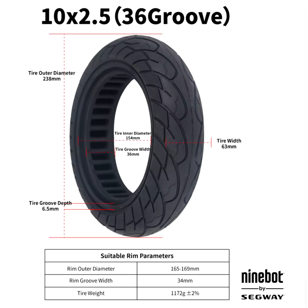 ZenXstore Volledige band, 10 x 2,5 cm,voor Ninebot Max G30 step, vervangt Tubeless 60/70-6,5 banden, 25 cm, lekbestendig - ZenXstore
