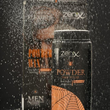 Zenix powder wax Natural potje met stuivend poeder en verpakking op de achtergrond | ZenXstore