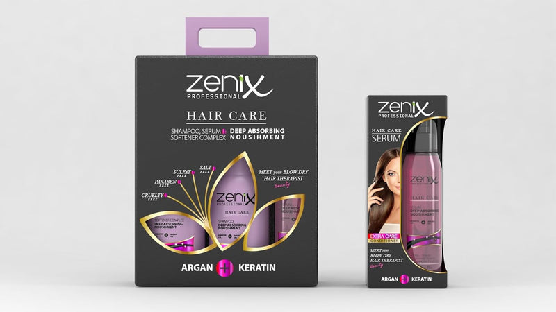 Zenix haarverzorgingsbehandeling Argan Keratin haarkit ARGAN + KERATIN (HAIR SOFTENER COMPLEX 500 ML, HAIR SHAMPOO 500 ML, HAIR SERUM 130 ML)