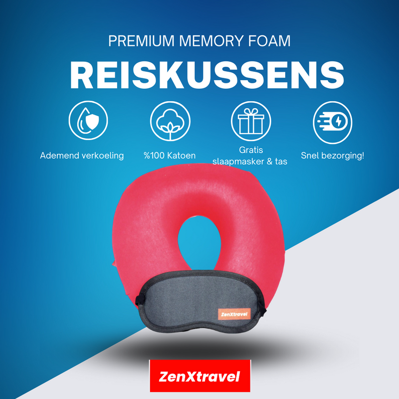 ZenXtravel Nek-Reiskussen Draagbaar Ergonomisch Memory Foam Reiskussen voor Nek Ondersteuning  voor Vliegtuig, Auto en Trein Comfortabel