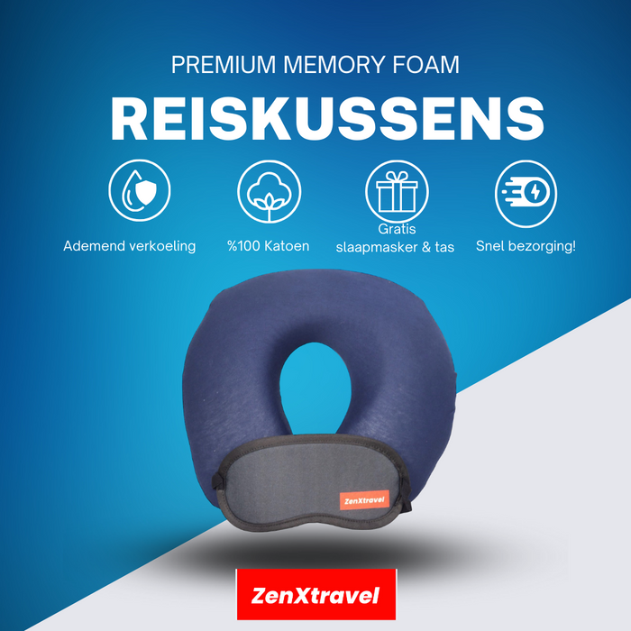 ZenXtravel Nek-Reiskussen Draagbaar Ergonomisch Memory Foam Reiskussen voor Nek Ondersteuning  voor Vliegtuig, Auto en Trein Comfortabel