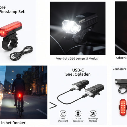 Fietslamp oplaadbaar – USB LED-set voor en achter, 250 lumen