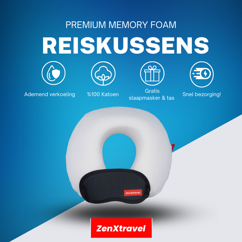 ZenXtravel Nek-Reiskussen Draagbaar Ergonomisch Memory Foam Reiskussen voor Nek Ondersteuning  voor Vliegtuig, Auto en Trein Comfortabel