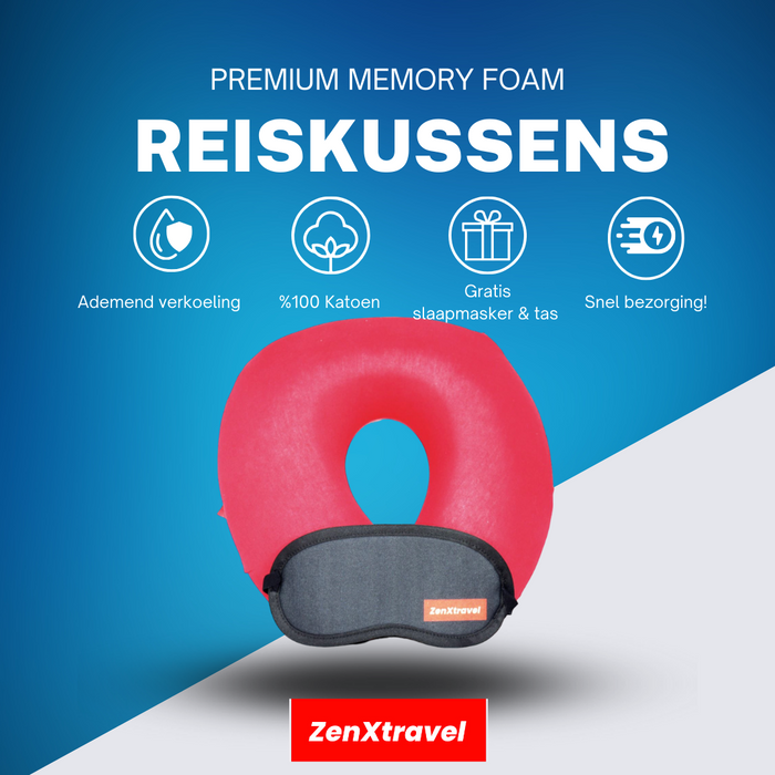 ZenXtravel Nek-Reiskussen Draagbaar Ergonomisch Memory Foam Reiskussen voor Nek Ondersteuning  voor Vliegtuig, Auto en Trein Comfortabel
