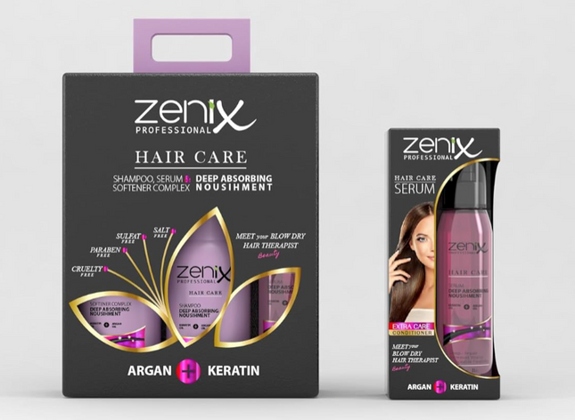 Zenix haarverzorgingsbehandeling Argan Keratin haarkit ARGAN + KERATIN (HAIR SOFTENER COMPLEX 500 ML, HAIR SHAMPOO 500 ML, HAIR SERUM 130 ML) - ZenXstore