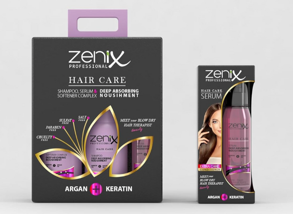 Zenix haarverzorgingsbehandeling Argan Keratin haarkit ARGAN + KERATIN (HAIR SOFTENER COMPLEX 500 ML, HAIR SHAMPOO 500 ML, HAIR SERUM 130 ML)