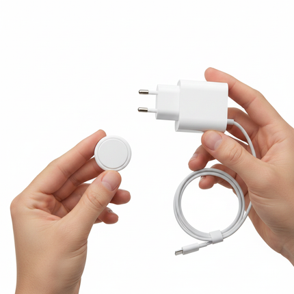 Apple Watch MagSafe charger in de hand