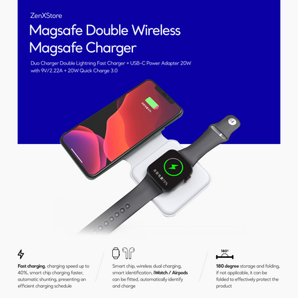 Draadloze oplader geschikt voor elke Apple watch en iphone 12-13-14-15 - ZenXstore