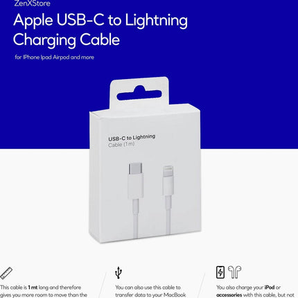 USB‑C oplaad blok voor I-phone 14-13-12-11 USBC naar lichtnet + Apple  USB-C naar Lightning kabel - 20W - 1 Meter geschikt voor Iphone 14-13-12-11 - ZenXstore