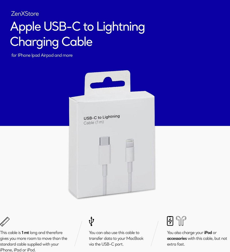 USB‑C oplaad blok voor I-phone 14-13-12-11 USBC naar lichtnet + Apple  USB-C naar Lightning kabel - 20W - 1 Meter geschikt voor Iphone 14-13-12-11