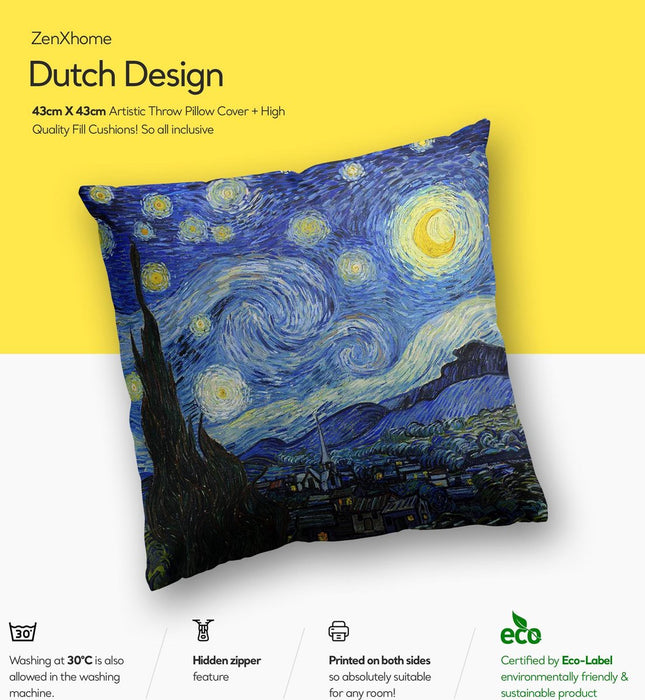 Dutch Design Sierkussens bij ZenXhome “The Stary Night Vincent” 40X40 inclusief kussens