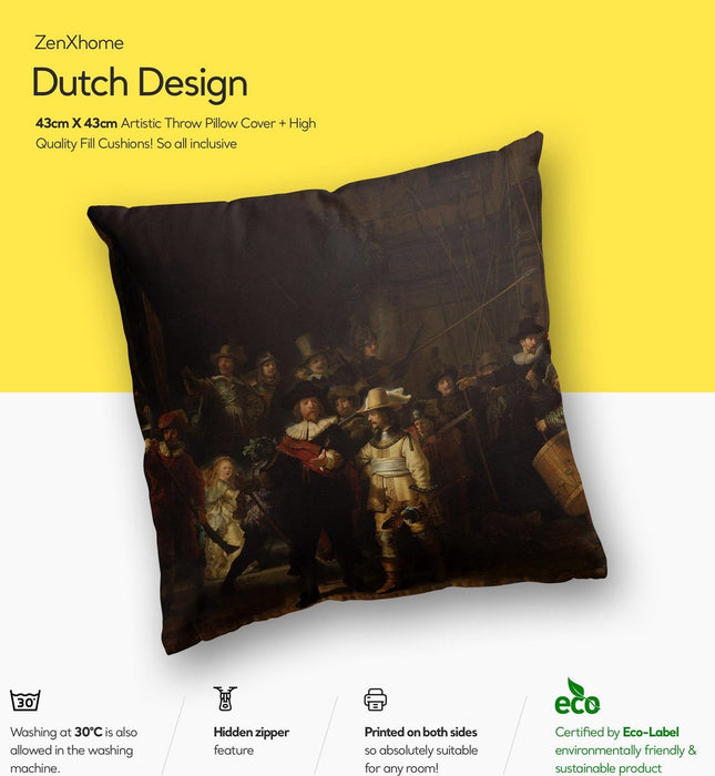 Dutch Design Sierkussens bij ZenXhome “De Nachtwacht” 40X40 inclusief kussens