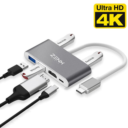 USB C Hub 6 in 1 - USB C naar USB - USB C dock - USB 3.0 - 4K UHD HDMI - Voor Mac Book / IPAD / Apple / Chromebook / HP / Asus / Lenovo - Ethernet - ZenXstore® - ZenXstore