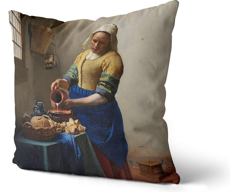 Sierkussens Dutch Design uit Rijksmuseum bij ZenXhome “Het melkmeisje” Vermeer 43X43 inclusief kussens