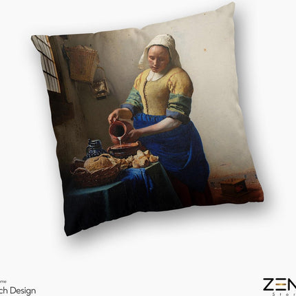 Sierkussens Dutch Design uit Rijksmuseum bij ZenXhome “Het melkmeisje” Vermeer 43X43 inclusief kussens - ZenXstore