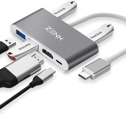 USB C Hub 6 in 1 - USB C naar USB - USB C dock - USB 3.0 - 4K UHD HDMI - Voor Mac Book / IPAD / Apple / Chromebook / HP / Asus / Lenovo - Ethernet - ZenXstore® - ZenXstore