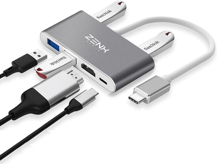 USB C Hub 6 in 1 - USB C naar USB - USB C dock - USB 3.0 - 4K UHD HDMI - Voor Mac Book / IPAD / Apple / Chromebook / HP / Asus / Lenovo - Ethernet - ZenXstore®