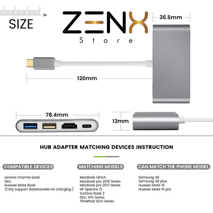 USB C Hub 6 in 1 - USB C naar USB - USB C dock - USB 3.0 - 4K UHD HDMI - Voor Mac Book / IPAD / Apple / Chromebook / HP / Asus / Lenovo - Ethernet - ZenXstore® - ZenXstore