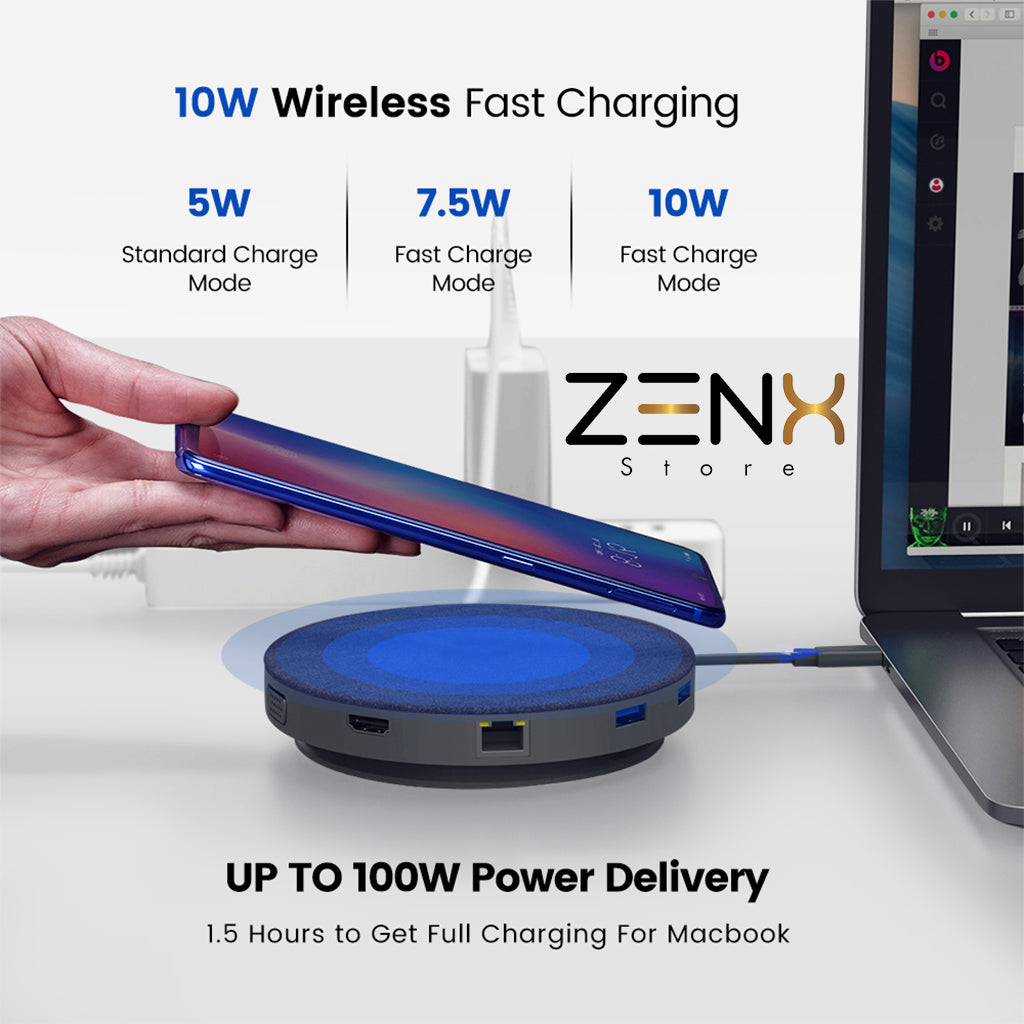 USB-C Hub 11-in-1 ZenXstore™ Met een Draadloos Oplader - ZenXstore