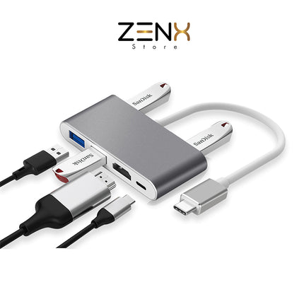 USB C Hub 6 in 1 - USB C naar USB - USB C dock - USB 3.0 - 4K UHD HDMI - Voor Mac Book / IPAD / Apple / Chromebook / HP / Asus / Lenovo - Ethernet - ZenXstore® - ZenXstore