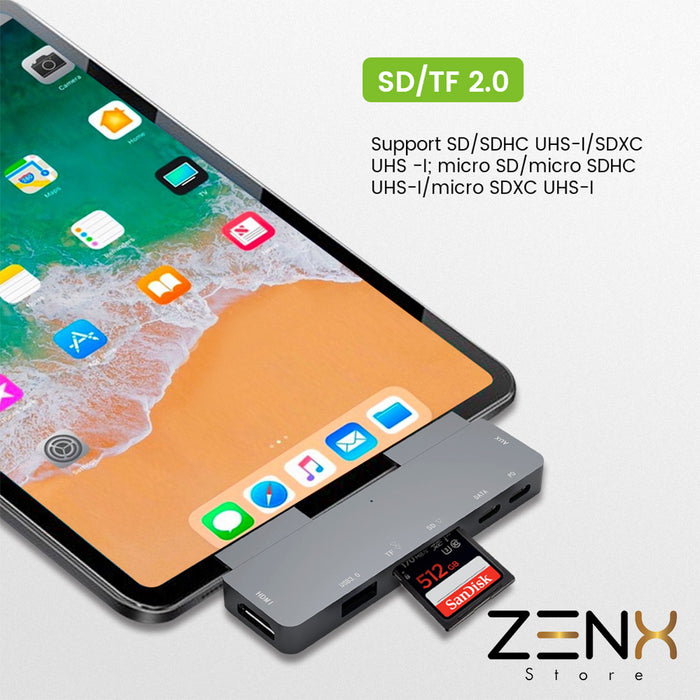 ZenXstore IPAD USB-C Hub - USB Splitter - 4 Poort - Kabel van 30cm - USB-C DATA - USB 3.0 - Aluminium - Space Grey