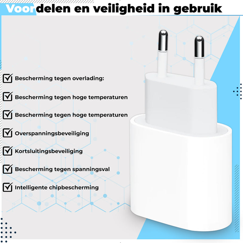 Apple Snellader Oplader 20W MET KABEL USB-C Nieuw Apple Snel Oplader