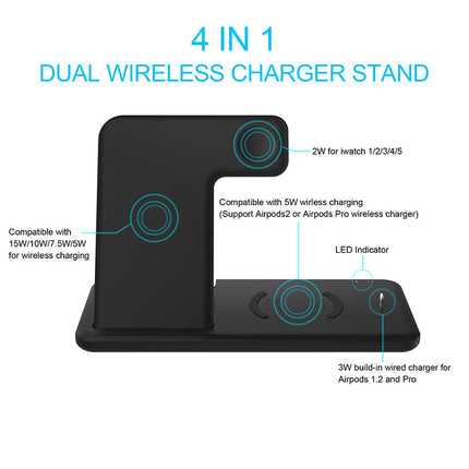 4-in-1 Draadloze Oplader 15W snellader MagSafe (Inclusief Quick Charge 3.0 stekker) Zwart - ZenXstore