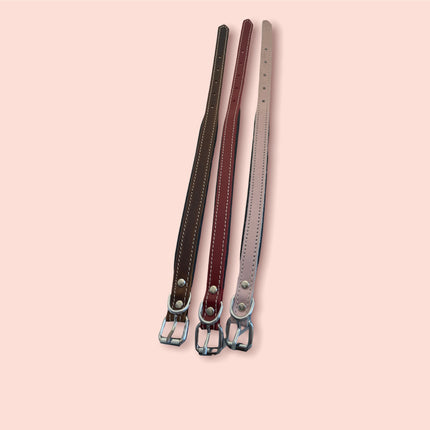 ZenXstore Halsband Hond 100% Echt Leer met beschermend laagje verschillende kleuren 38cm X 2cm - ZenXstore