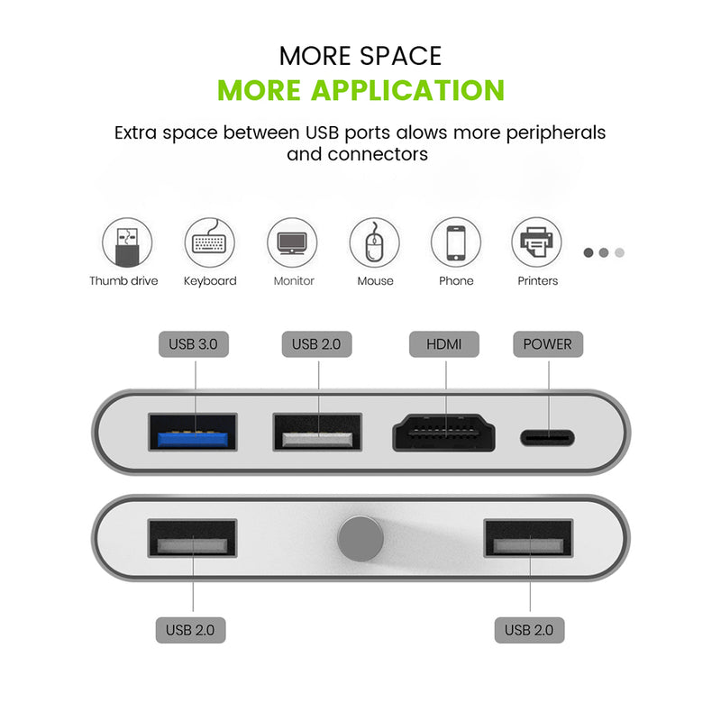 USB C Hub 6 in 1 - USB C naar USB - USB C dock - USB 3.0 - 4K UHD HDMI - Voor Mac Book / IPAD / Apple / Chromebook / HP / Asus / Lenovo - Ethernet - ZenXstore®