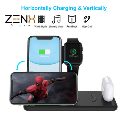 ZenXstore 4-in-1 Draadloze Oplader 15W snellader MagSafe (Inclusief Quick Charge 3.0 stekker) Zwart - ZenXstore