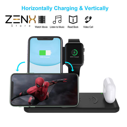 4-in-1 Draadloze Oplader 15W snellader MagSafe (Inclusief Quick Charge 3.0 stekker) Zwart - ZenXstore