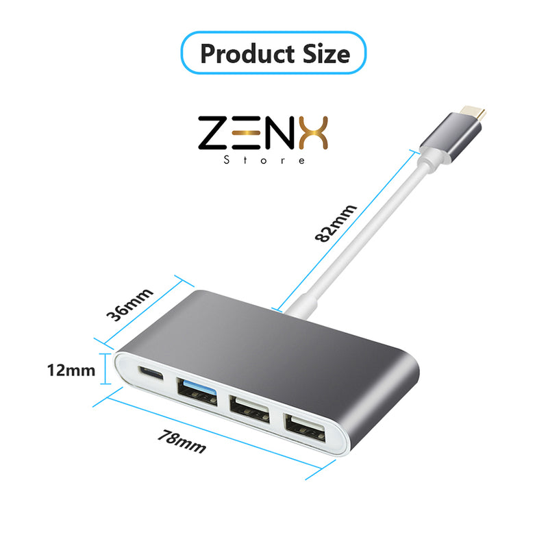 USB C Hub 6 in 1 - USB splitter - USB C dock - USB 3.0 - 4K UHD HDMI - Apple / Chromebook / HP / Asus / Lenovo - Ethernet - ZenXstore®