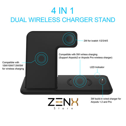 ZenXstore 4-in-1 Draadloze Oplader 15W snellader MagSafe (Inclusief Quick Charge 3.0 stekker) Zwart - ZenXstore