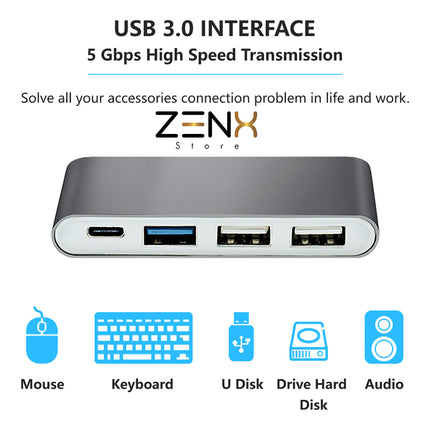USB C Hub 6 in 1 - USB splitter - USB C dock - USB 3.0 - 4K UHD HDMI - Apple / Chromebook / HP / Asus / Lenovo - Ethernet - ZenXstore® - ZenXstore
